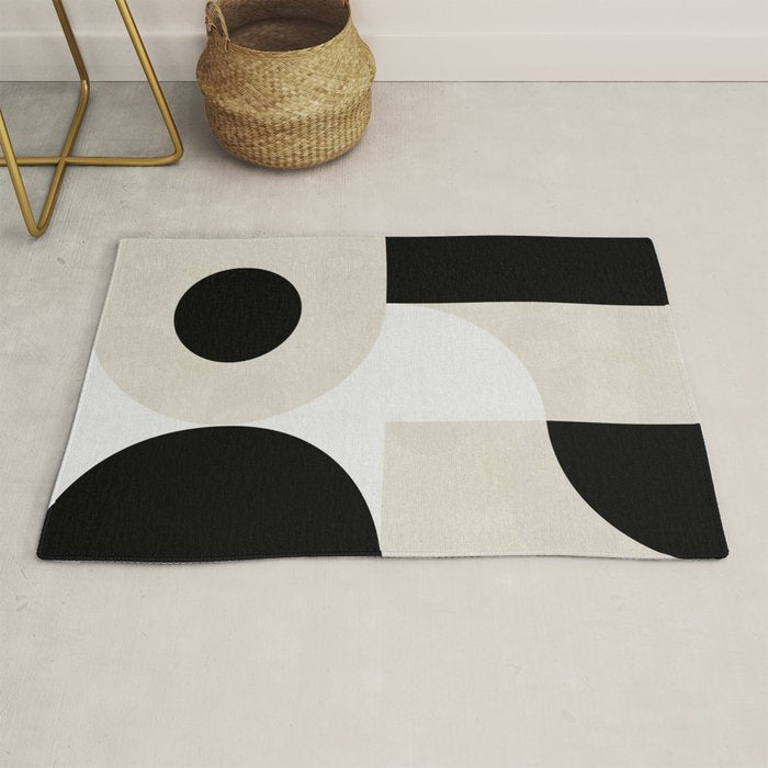 geometry mid modern black white II Rug Gallery Image 1