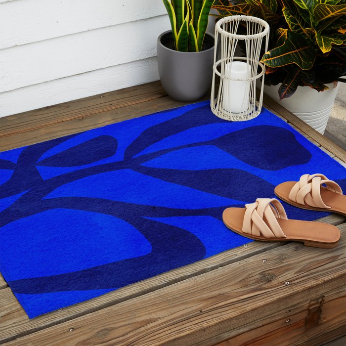 Abstract botanical- blue garden Outdoor Rug Gallery Image 2