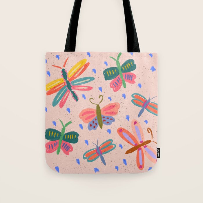 Happy and Colorful Butterflies Illustration Tote Bag Gallery Image 1