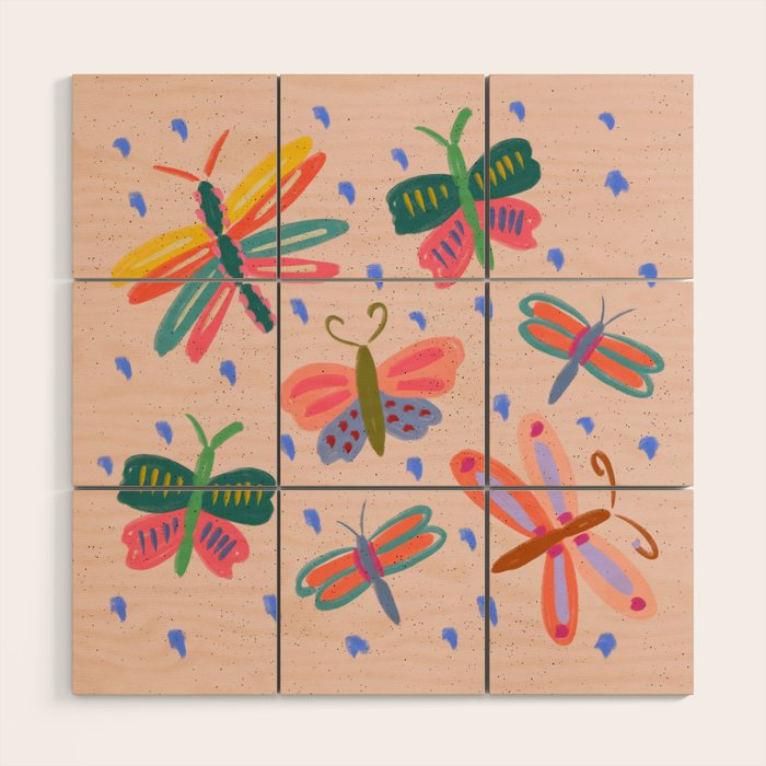Happy and Colorful Butterflies Illustration Wood Wall Art Gallery Image 1
