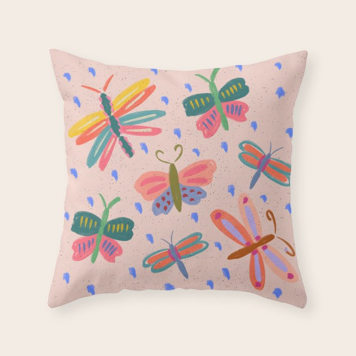 Happy and Colorful Butterflies Illustration Throw Pillow Gallery Image 1