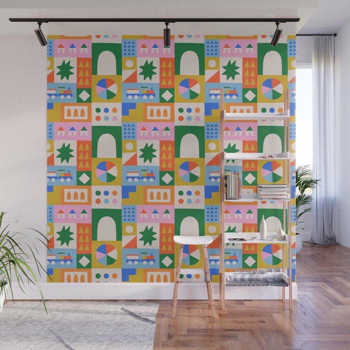 Colorful nordic children toy doodle art pattern Wall Mural Gallery Image 1