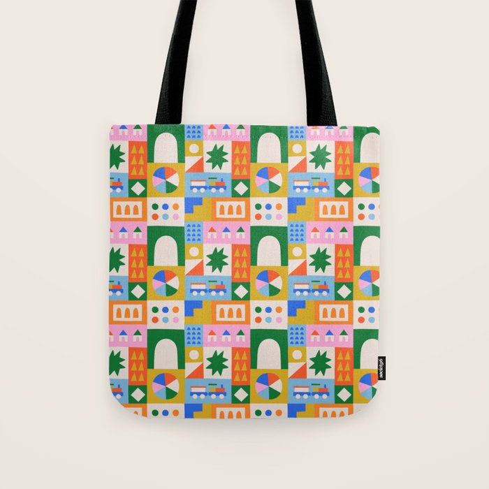 Colorful nordic children toy doodle art pattern Tote Bag Gallery Image 1