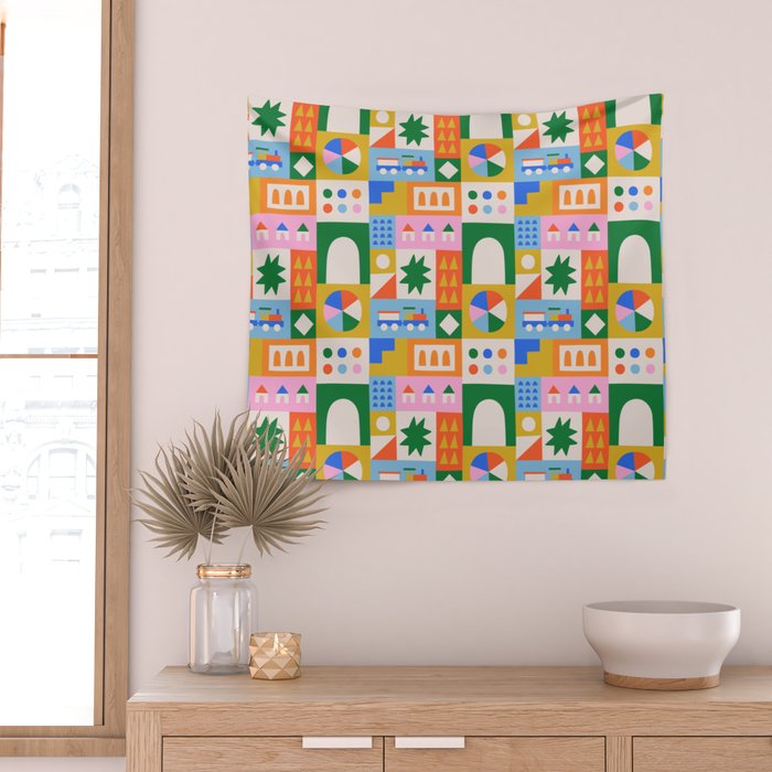 Colorful nordic children toy doodle art pattern Wall Tapestry Gallery Image 2