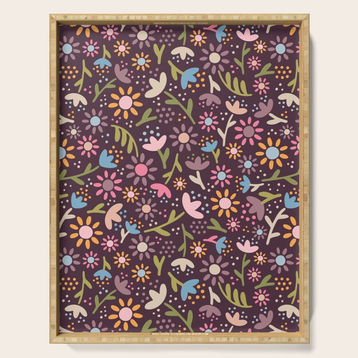 Ditsy Daisy Floral on Burgundy Serving Tray Gallery Image 1