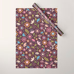 Ditsy Daisy Floral on Burgundy Wrapping Paper Gallery Image 1