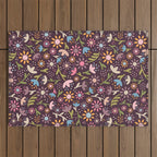 Ditsy Daisy Floral on Burgundy Outdoor Rug Gallery Image 1