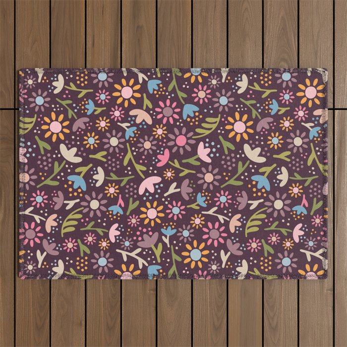 Ditsy Daisy Floral on Burgundy Outdoor Rug Gallery Image 1