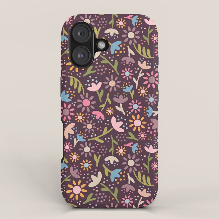Ditsy Daisy Floral on Burgundy iPhone Case Gallery Image 1