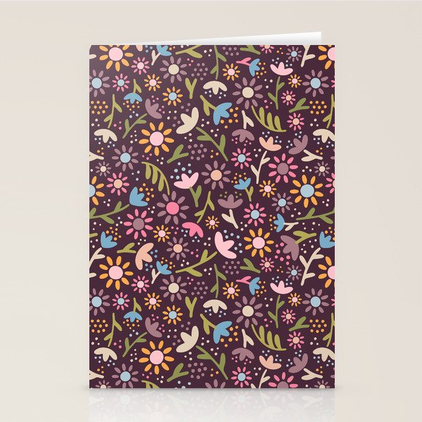 Ditsy Daisy Floral on Burgundy Stationery Card Gallery Image 2