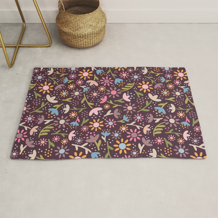Ditsy Daisy Floral on Burgundy Rug Gallery Image 1