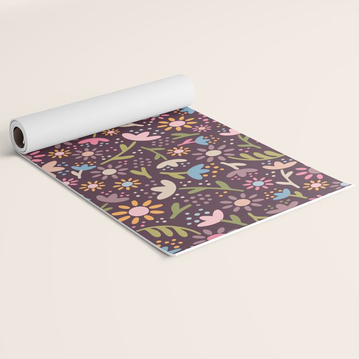 Ditsy Daisy Floral on Burgundy Yoga Mat Gallery Image 2