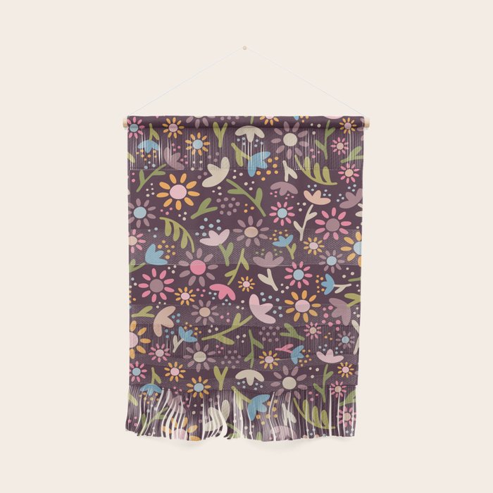 Ditsy Daisy Floral on Burgundy Wall Hanging Gallery Image 1
