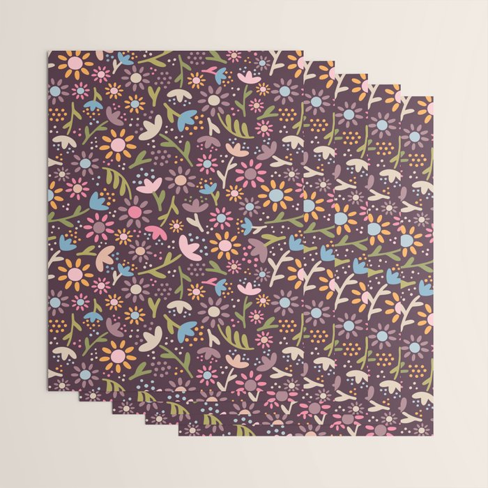 Ditsy Daisy Floral on Burgundy Wrapping Paper Gallery Image 3