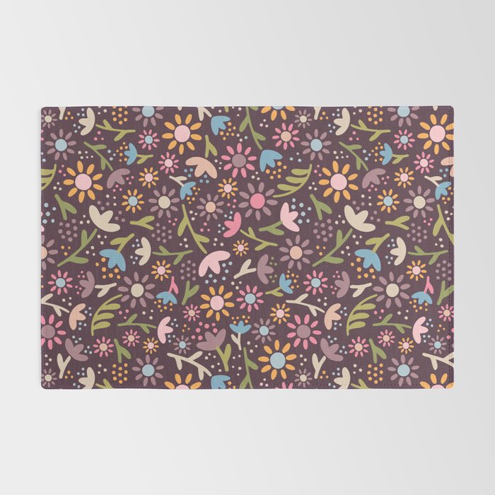 Ditsy Daisy Floral on Burgundy Rug Gallery Image 2