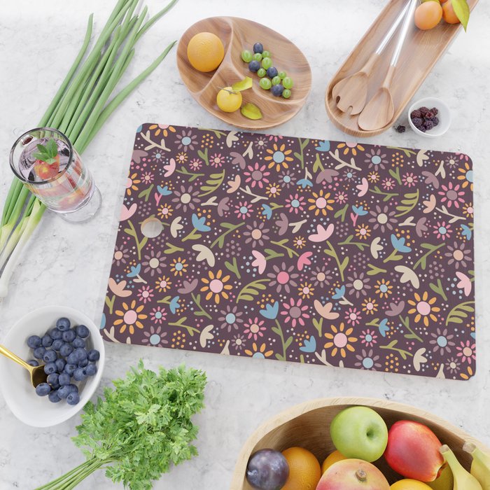 Ditsy Daisy Floral on Burgundy Cutting Board Gallery Image 2