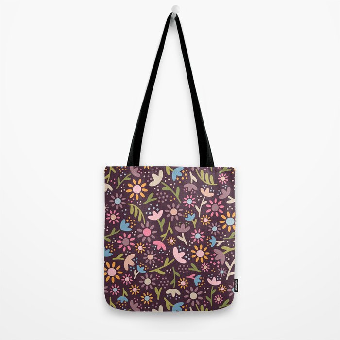Ditsy Daisy Floral on Burgundy Tote Bag Gallery Image 2