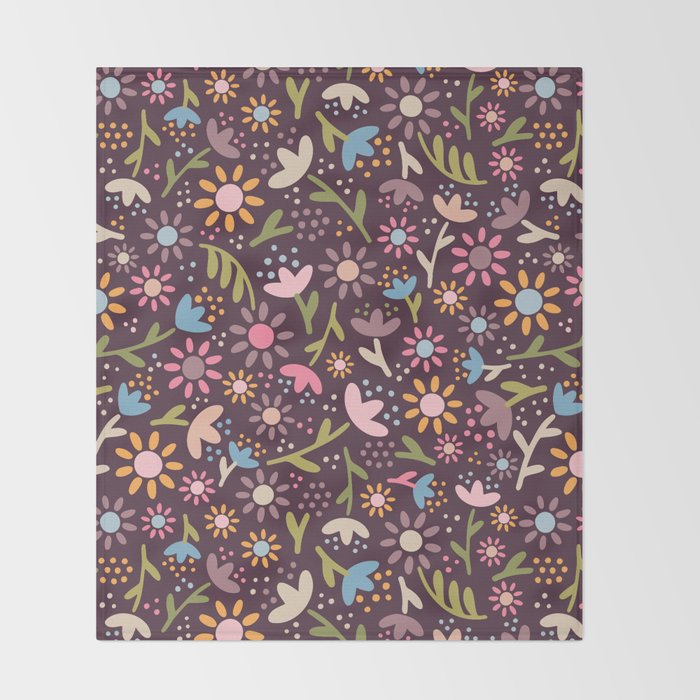 Ditsy Daisy Floral on Burgundy Throw Blanket Gallery Image 2