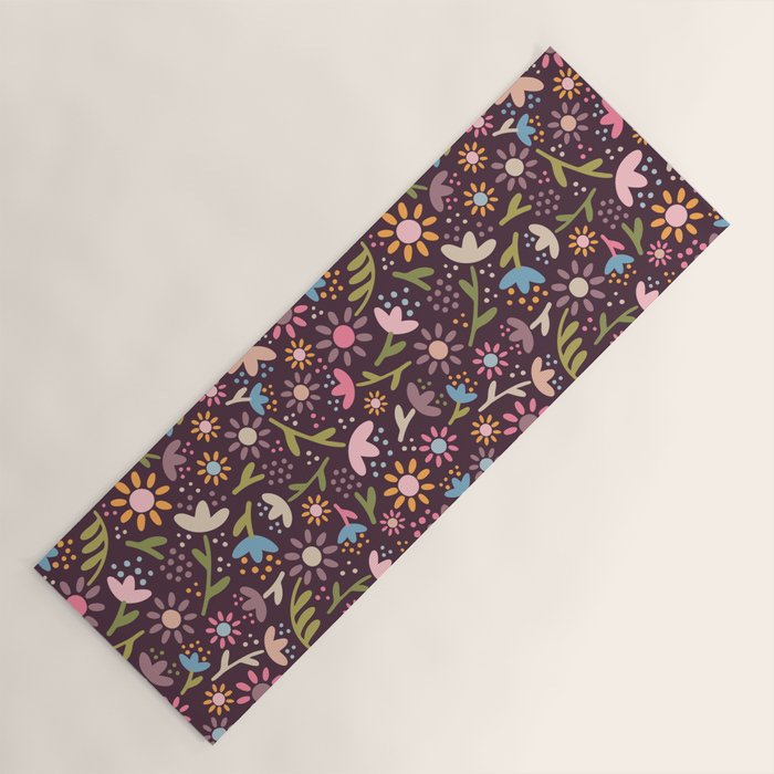 Ditsy Daisy Floral on Burgundy Yoga Mat Gallery Image 1