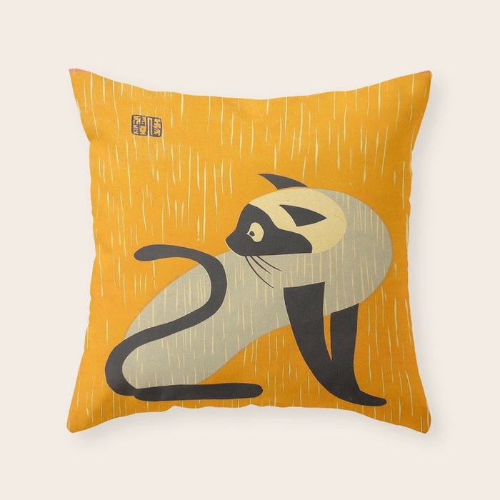 Asai Kiyoshi Japanese Woodblock Siamese Cat Midcounty Modern Art Throw Pillow Gallery Image 6