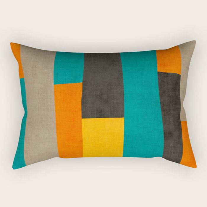 Teal Orange Black Yellow Modern Artwork Rectangular Pillow Gallery Image 2