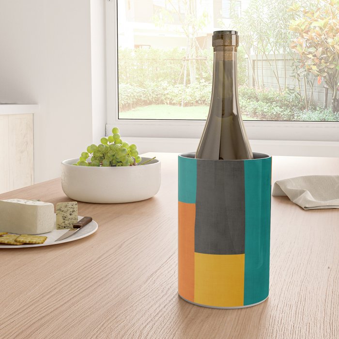Teal Orange Black Yellow Modern Artwork Wine Chiller Gallery Image 4