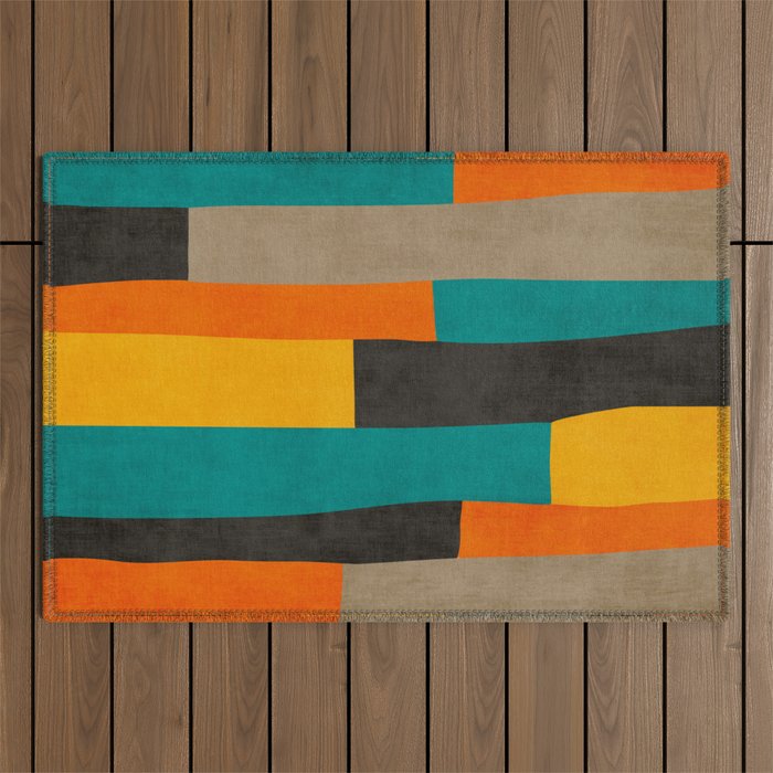Teal Orange Black Yellow Modern Artwork Outdoor Rug Gallery Image 1