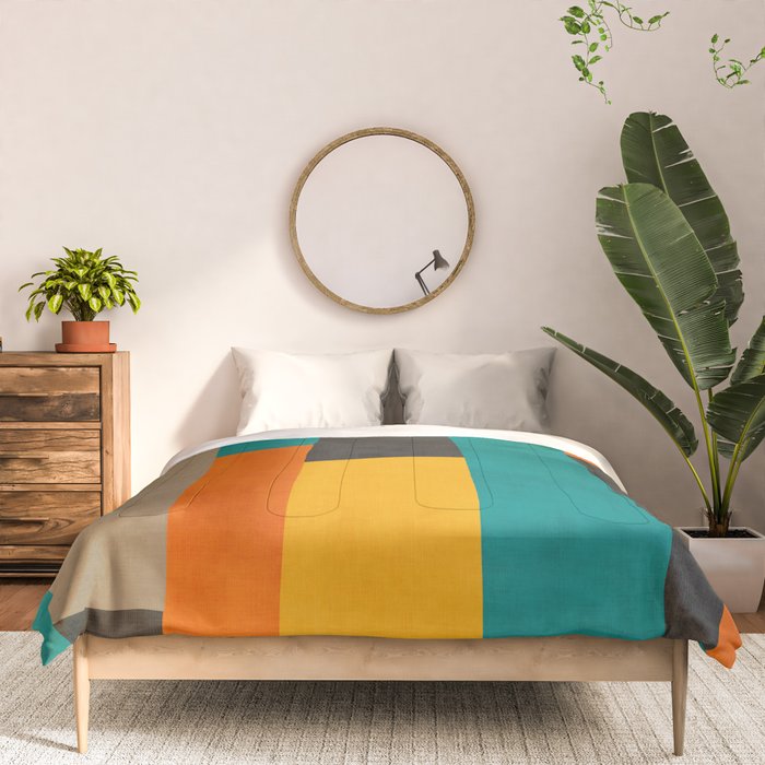 Teal Orange Black Yellow Modern Artwork Comforter Gallery Image 3