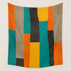Teal Orange Black Yellow Modern Artwork Wall Tapestry Gallery Image 4