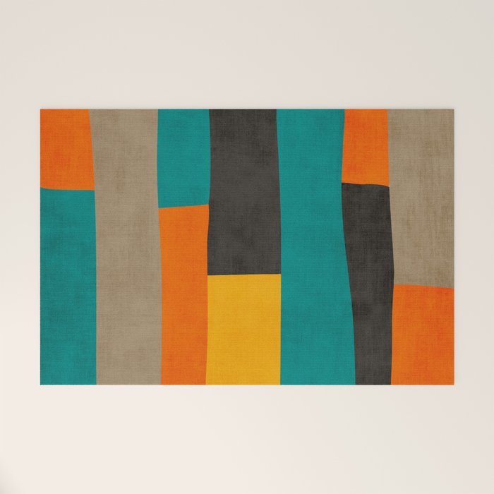 Teal Orange Black Yellow Modern Artwork Welcome Mat Gallery Image 1