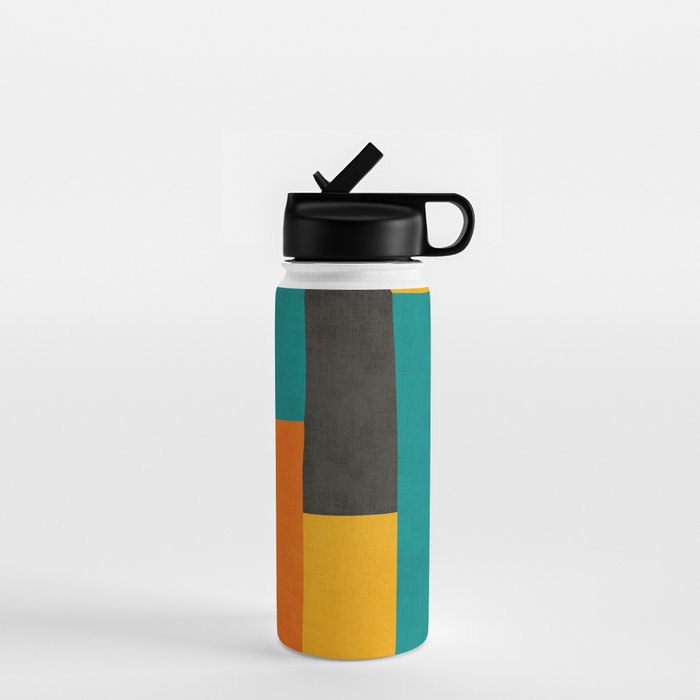 Teal Orange Black Yellow Modern Artwork Water Bottle Gallery Image 1