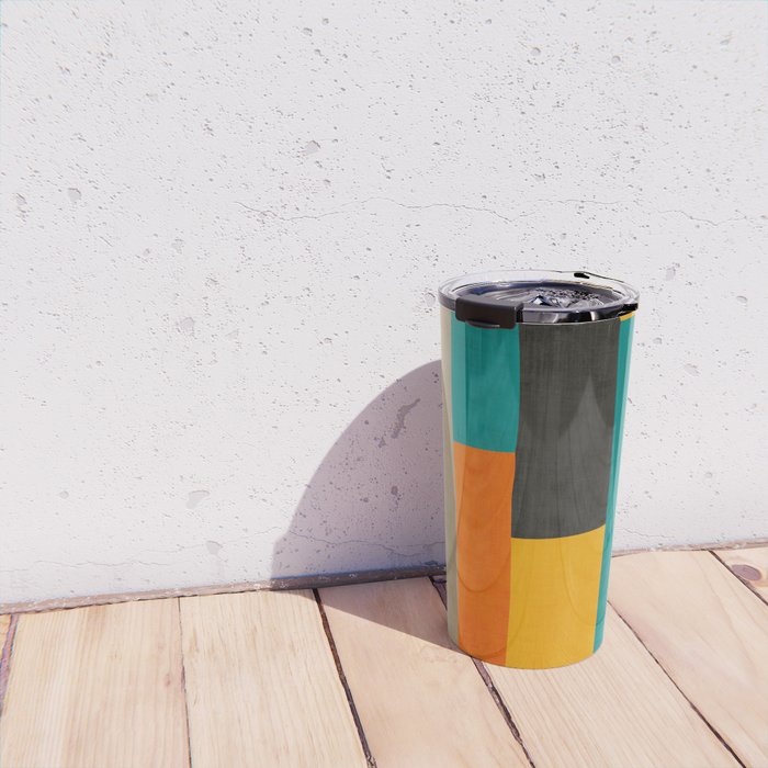 Teal Orange Black Yellow Modern Artwork Travel Mug Gallery Image 4