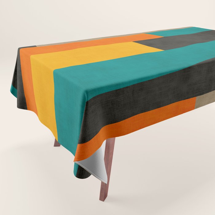 Teal Orange Black Yellow Modern Artwork Tablecloth Gallery Image 1