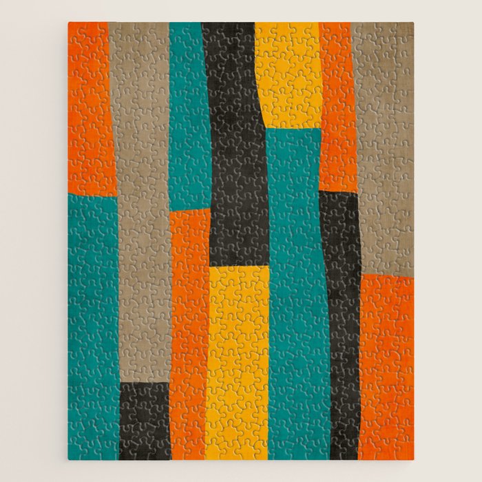Teal Orange Black Yellow Modern Artwork Jigsaw Puzzle Gallery Image 1