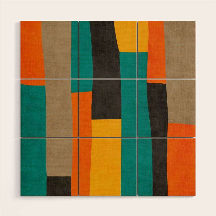 Teal Orange Black Yellow Modern Artwork Wood Wall Art Gallery Image 1