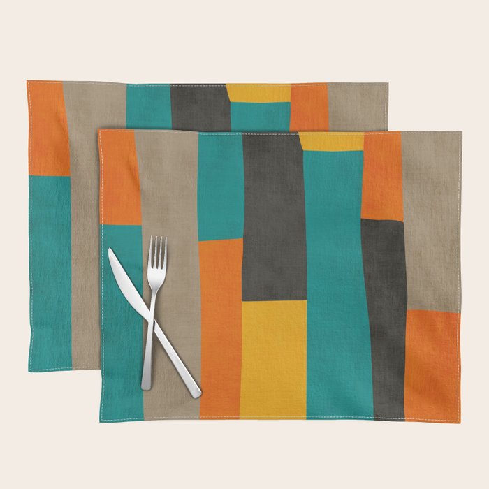 Teal Orange Black Yellow Modern Artwork Placemat Gallery Image 1