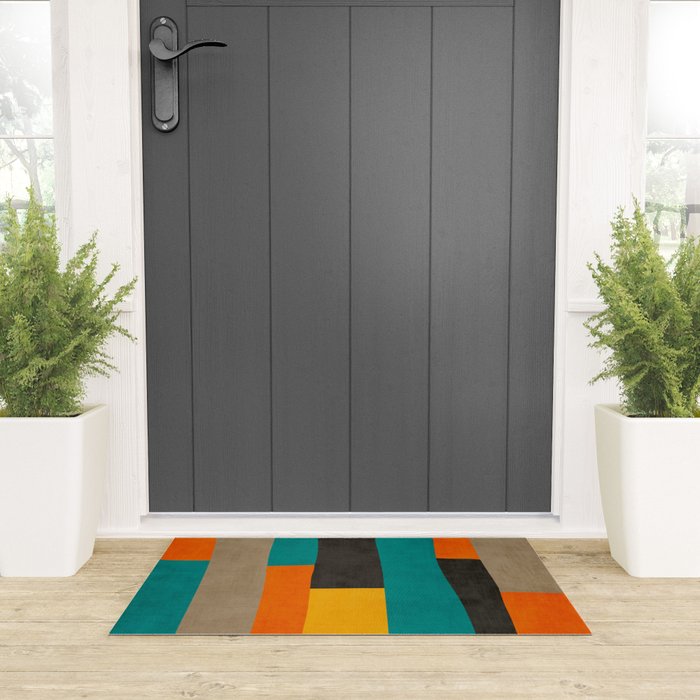 Teal Orange Black Yellow Modern Artwork Welcome Mat Gallery Image 3