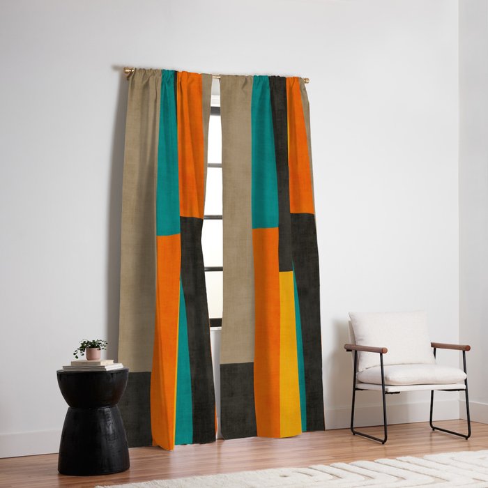 Teal Orange Black Yellow Modern Artwork Window Curtain Gallery Image 2