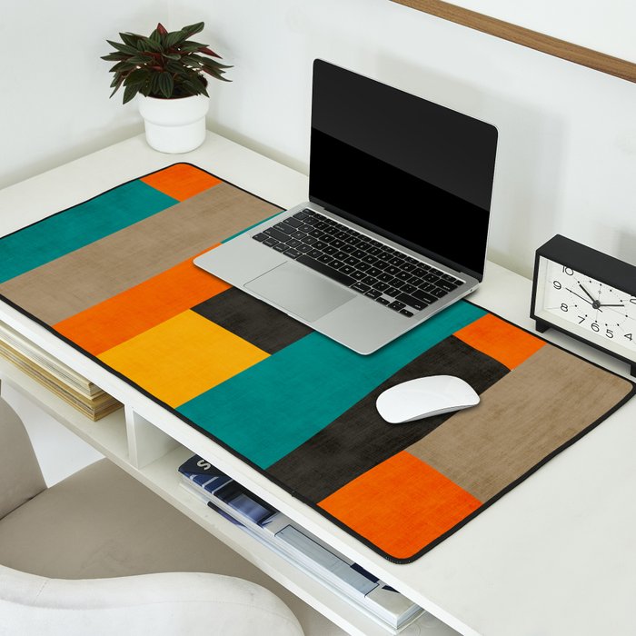 Teal Orange Black Yellow Modern Artwork Desk Mat Gallery Image 2