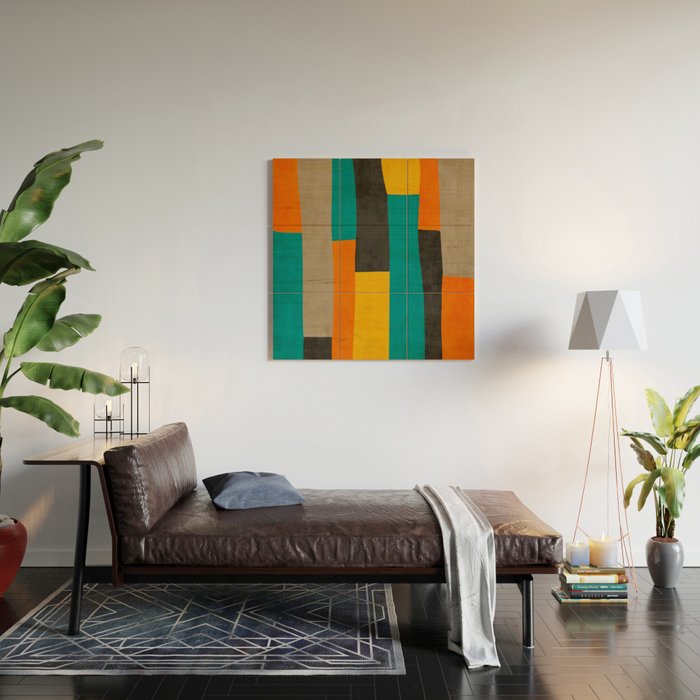 Teal Orange Black Yellow Modern Artwork Wood Wall Art Gallery Image 2