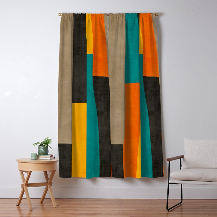 Teal Orange Black Yellow Modern Artwork Window Curtain Gallery Image 5