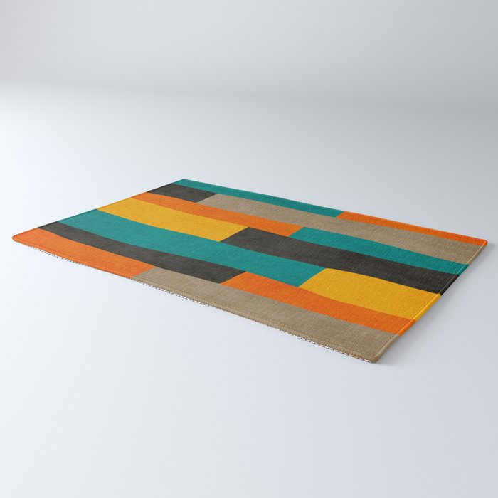 Teal Orange Black Yellow Modern Artwork Rug Gallery Image 3