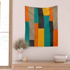 Teal Orange Black Yellow Modern Artwork Wall Tapestry Gallery Image 2