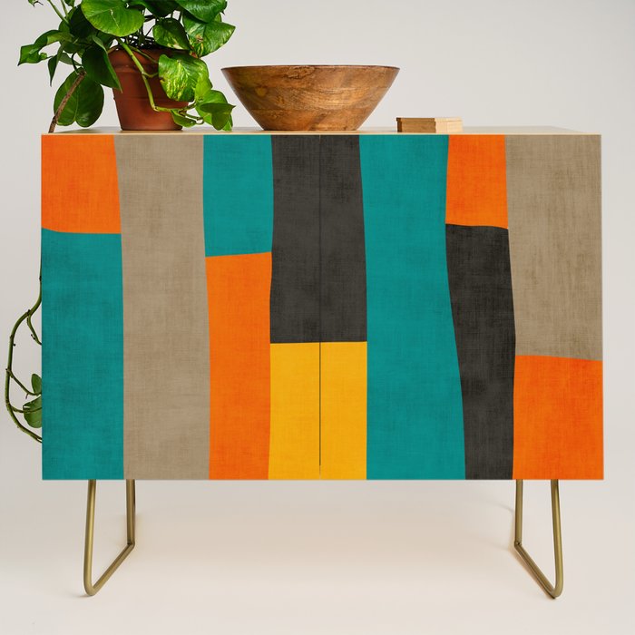 Teal Orange Black Yellow Modern Artwork Credenza Gallery Image 1