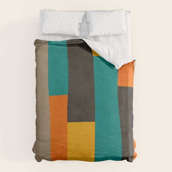 Teal Orange Black Yellow Modern Artwork Duvet Cover Gallery Image 6
