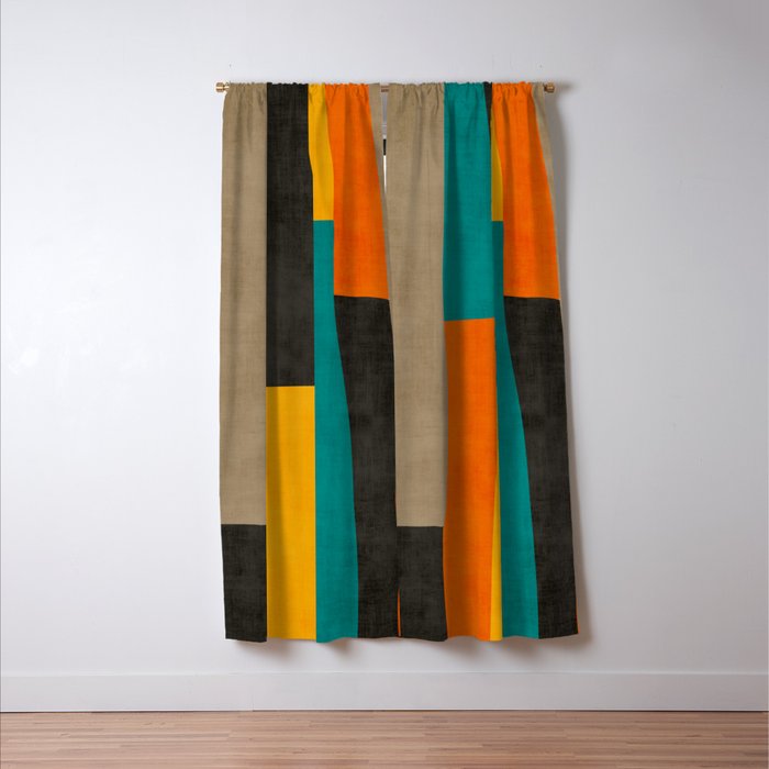 Teal Orange Black Yellow Modern Artwork Window Curtain Gallery Image 3