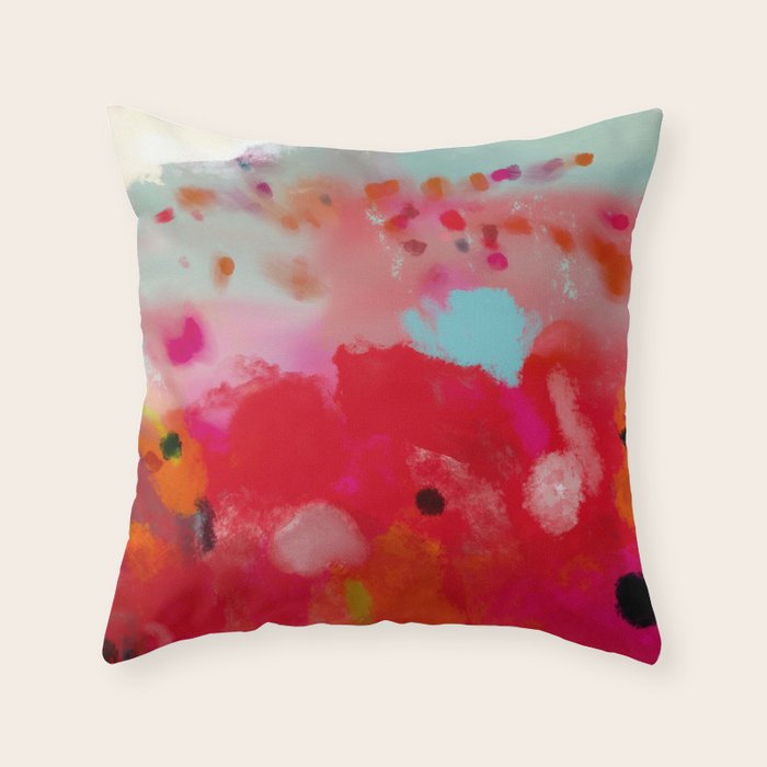 red poppies field abstract Throw Pillow Gallery Image 6