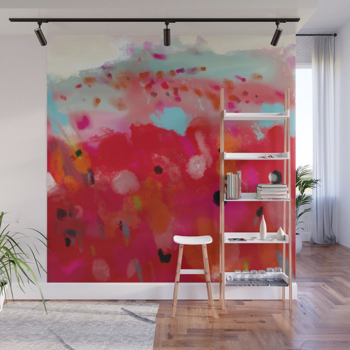 red poppies field abstract Wall Mural Gallery Image 1