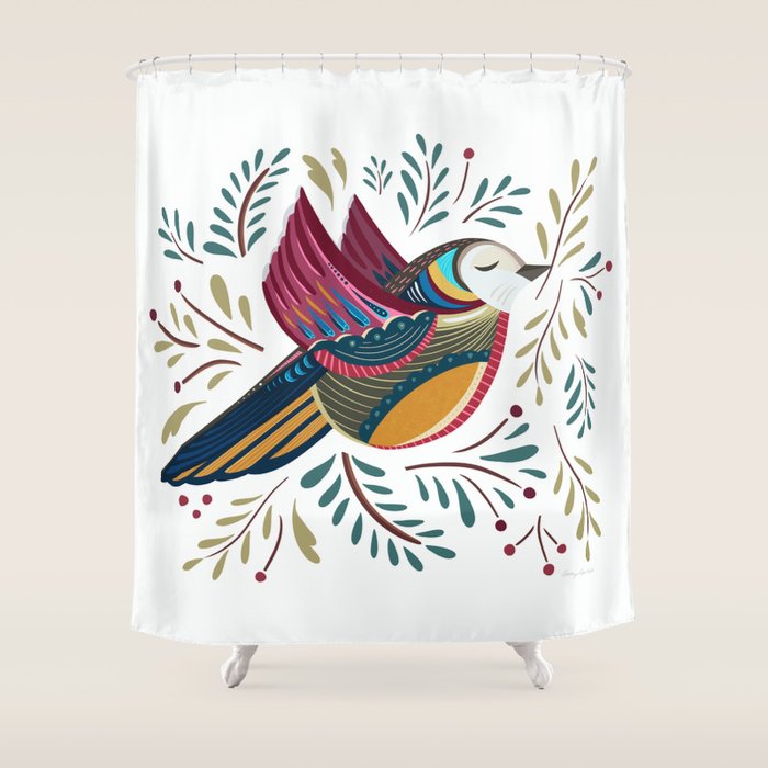 Peace Bird | White Shower Curtain Gallery Image 1