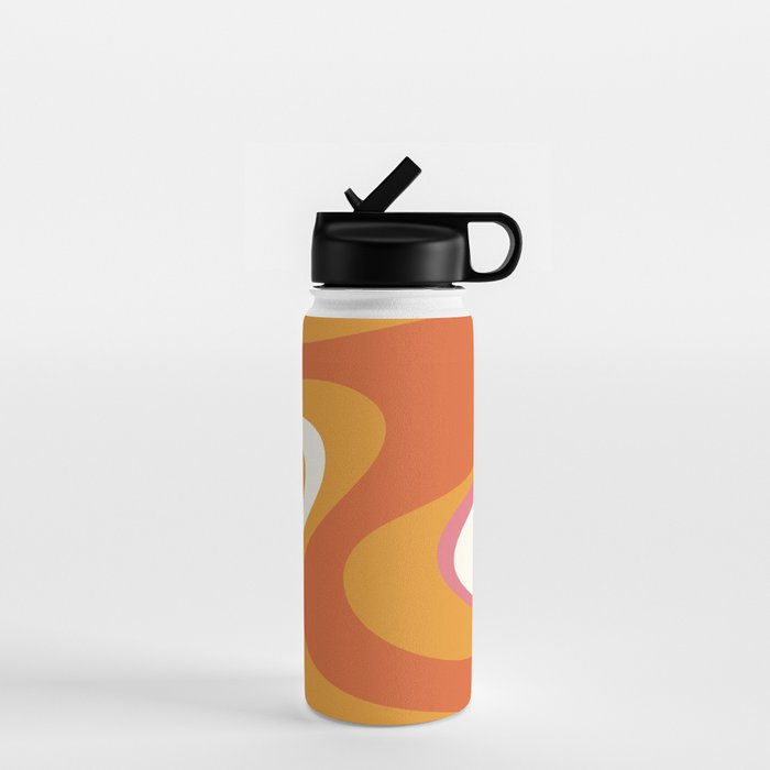 Retro Dream Liquid Swirls Abstract Ochre Orange Pink Cream Water Bottle Gallery Image 1